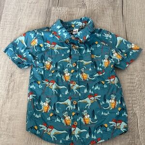 Kids Blue Dinosaur Adventure Button Down Shirt
